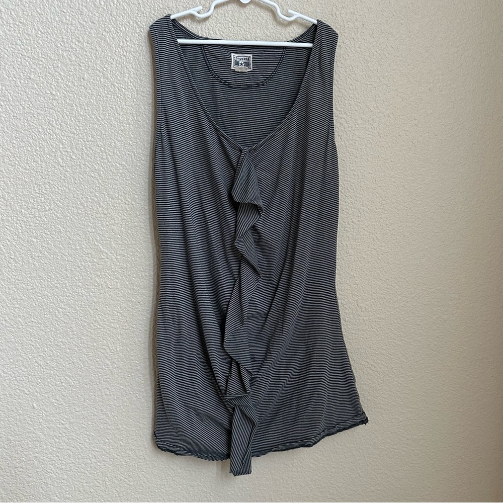 Converse One Star Front Ruffle Gray Striped Tank Top Size XL